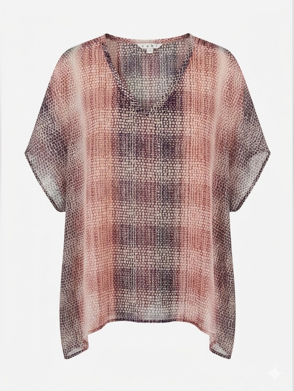 CAbi Pink Ombre Printed V-Neck Top Size L
